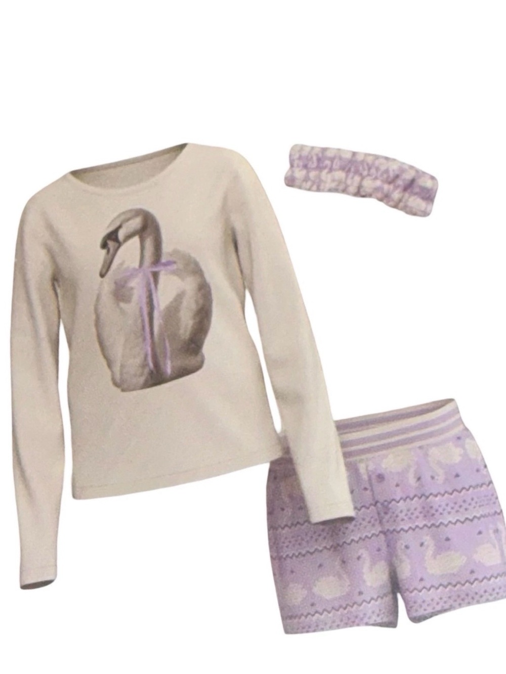 Art Class Girls XL 14/16 Long Sleeve Pajama Set W/Headband Purple Swan NWT